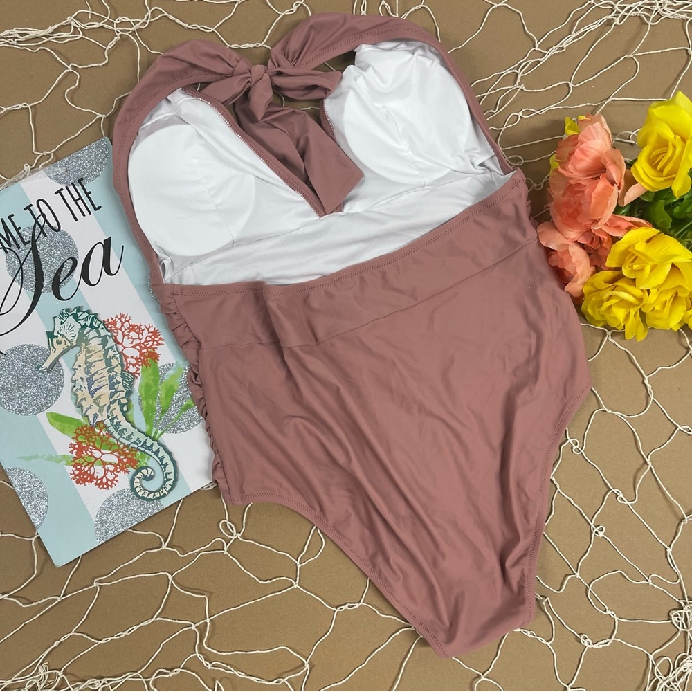 💗RUCHED HALTER SLIMMING SWIMSUIT - Picture 6 of 8
